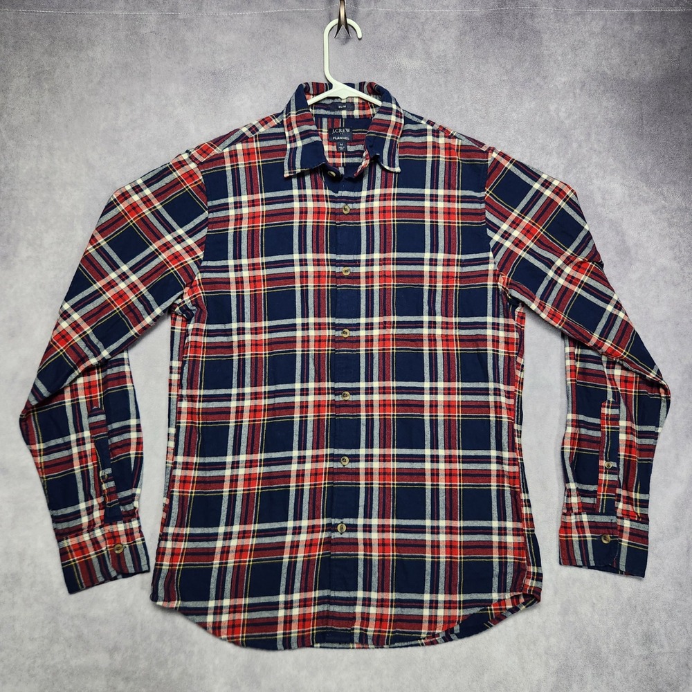 J Crew Slim Flannel Shirt Mens Medium Blue Red Yellow Plaid Long Sleeve BU180‎